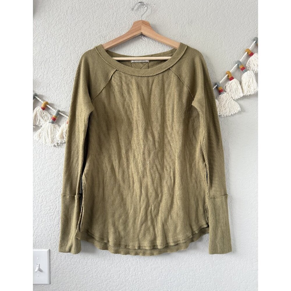 We The Free FP Snowy Green Thermal Long Sleeve Tunic Top Basics Casual Knit S
